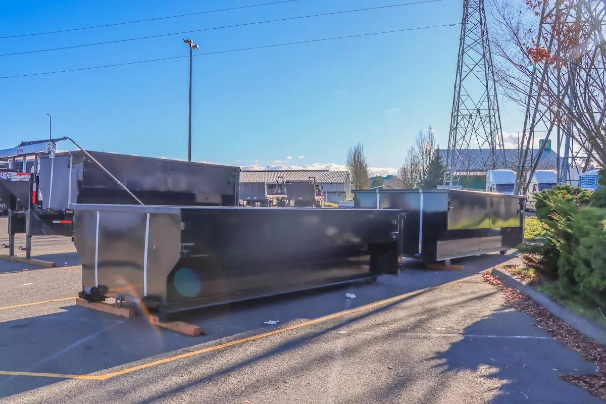 Roll-off dumpster ready for waste disposal at job site for Yard Waste Dumpster Rental in Cockeysville